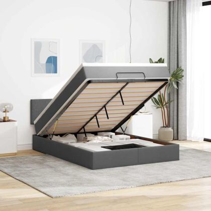 Османска легло с матрак и LED, тъмносиво, 140x190 см, плат