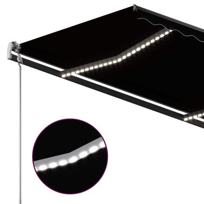 Ръчно прибиращ се сенник с LED, 3x2,5 м, антрацит