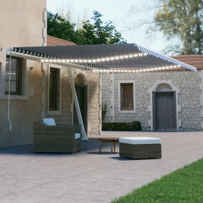 Автоматичен сенник LED и сензор за вятър 500x300 см синьо-бял