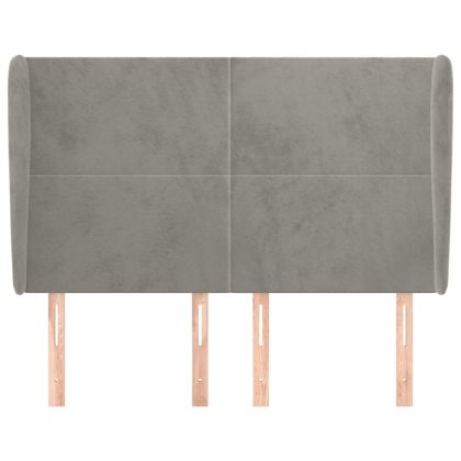 Горна табла за легло с уши,светлосива, 147x23x118/128 см кадифе