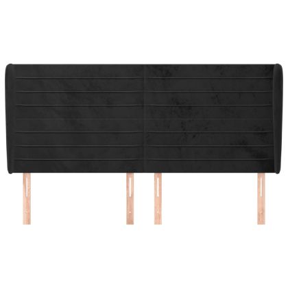 Горна табла за легло с уши, черна, 183x23x118/128 см, кадифе