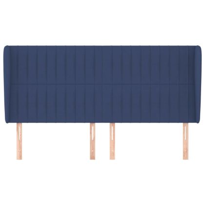 Горна табла за легло с уши, синя, 203x23x118/128 см, плат