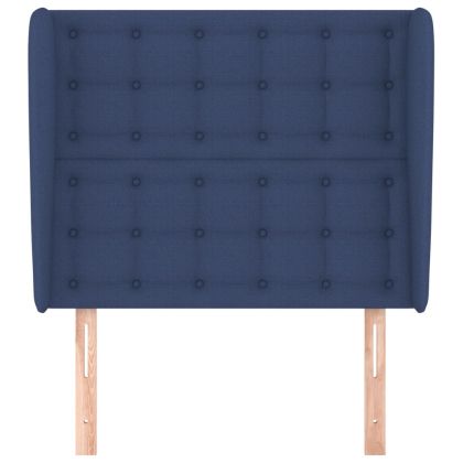 Горна табла за легло с уши, синя, 93x23x118/128 см, плат