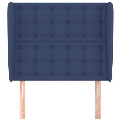 Горна табла за легло с уши, синя, 103x23x118/128 см, плат