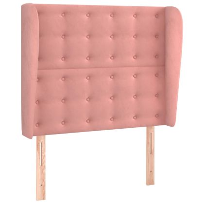 Горна табла за легло с уши, розова, 103x23x118/128 см кадифе