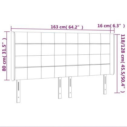 Горна табла за легло с уши, черна, 163x16x118/128 см, плат