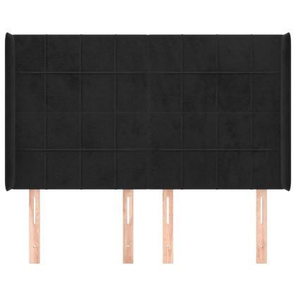 Горна табла за легло с уши, черна, 147x16x118/128 см, кадифе