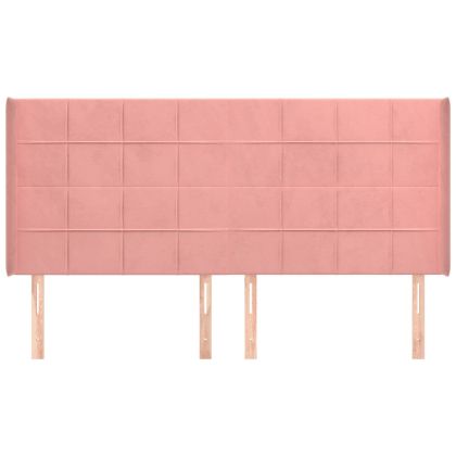 Горна табла за легло с уши, розова, 163x16x118/128 см, кадифе