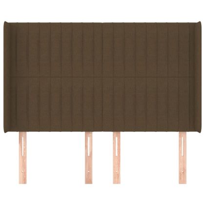 Горна табла за легло с уши, тъмнокафява,147x16x118/128 см, плат
