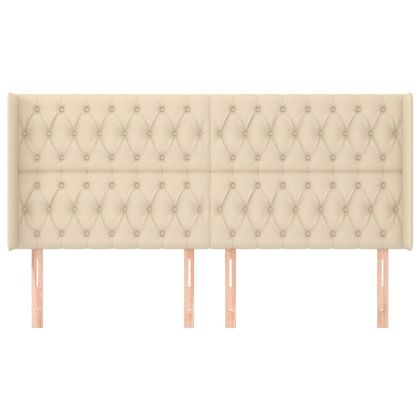 Горна табла за легло с уши, кремава, 203x16x118/128 см, плат