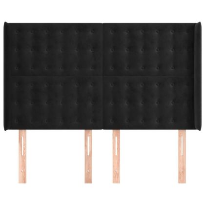 Горна табла за легло с уши, черна, 147x16x118/128 см, кадифе