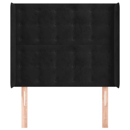 Горна табла за легло с уши, черна, 103x16x118/128 см, кадифе