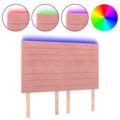 LED горна табла за легло, розова, 144x5x118/128 см, кадифе