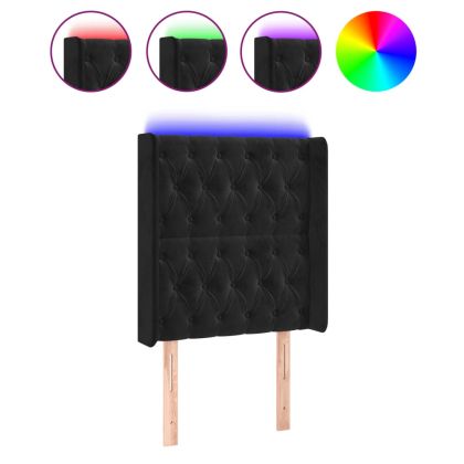 LED горна табла за легло, черна, 83x16x118/128 см, кадифе