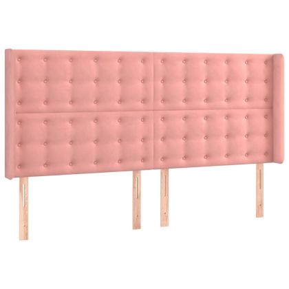 LED горна табла за легло, розова, 183x16x118/128 см, кадифе