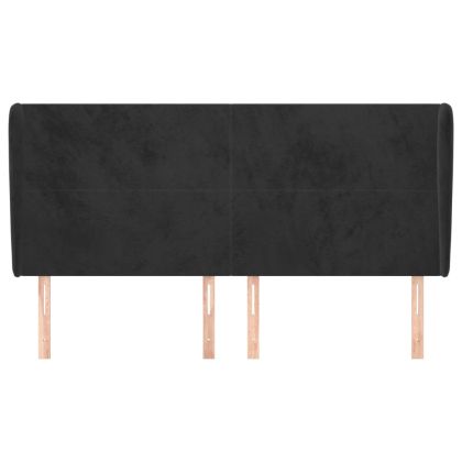Горна табла за легло с уши, черна, 163x23x118/128 см, кадифе