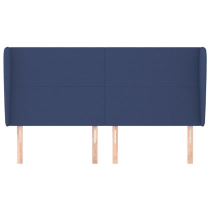 Горна табла за легло с уши, синя, 183x23x118/128 см, плат