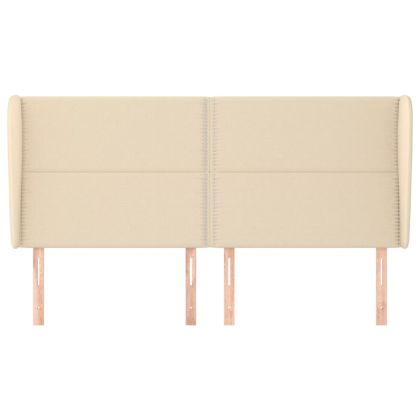 Горна табла за легло с уши, кремава, 203x23x118/128 см, плат