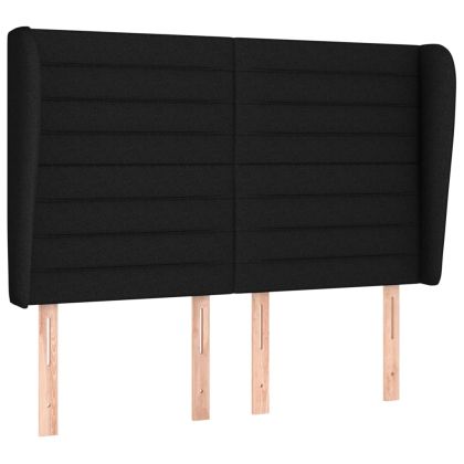Горна табла за легло с уши, черна, 147 x 23 x 118/128 см, плат