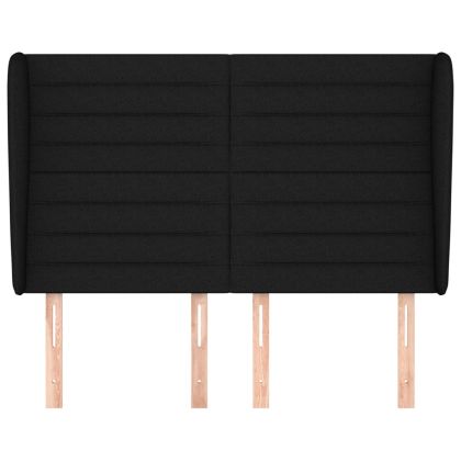 Горна табла за легло с уши, черна, 147 x 23 x 118/128 см, плат