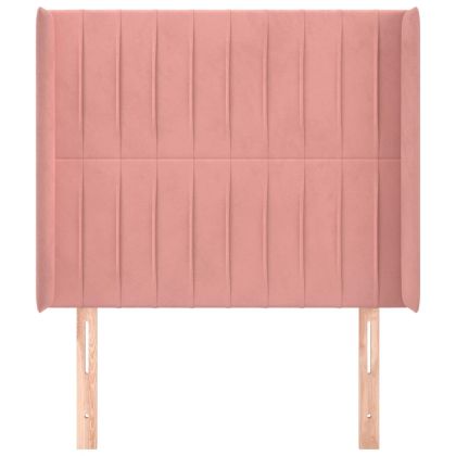 Горна табла за легло с уши, розова, 93x16x118/128 см, кадифе