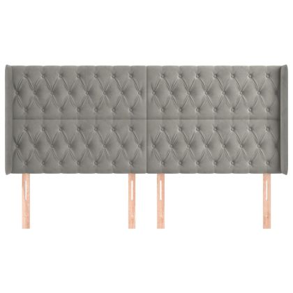 Горна табла за легло с уши, светлосива,183x16x118/128см, кадифе