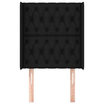 Горна табла за легло с уши, черна, 83x16x118/128 см, плат