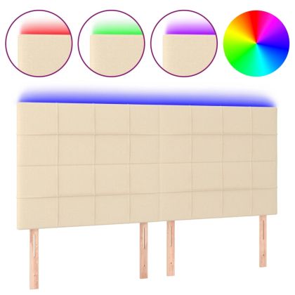 LED горна табла за легло, кремава, 160x5x118/128 см, плат