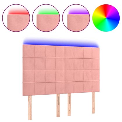 LED горна табла за легло, розова, 144x5x118/128 см, кадифе