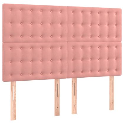 LED горна табла за легло, розова, 144x5x118/128 см, кадифе