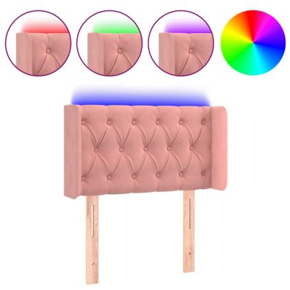 LED горна табла за легло, розова, 83x16x78/88 см, кадифе