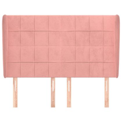 Горна табла за легло с уши, розова, 147x23x118/128 см, кадифе
