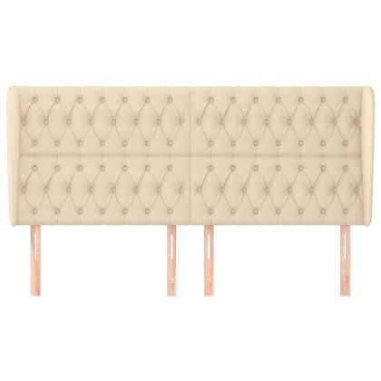 Горна табла за легло с уши, кремава, 203x23x118/128 см, плат