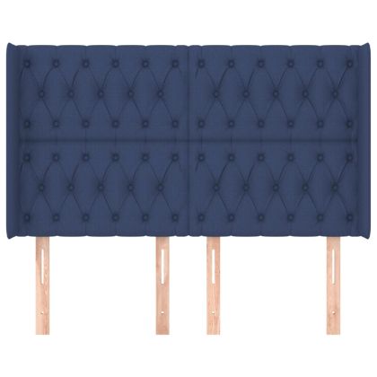 Горна табла за легло с уши, синя, 147x16x118/128 см, плат