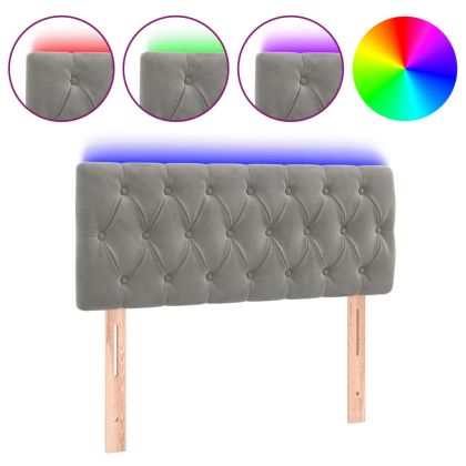 LED Горна табла за легло, светлосива, 90x7x78/88 см кадифе