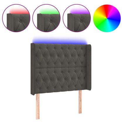 LED горна табла за легло, тъмносива, 93x16x118/128 см, кадифе