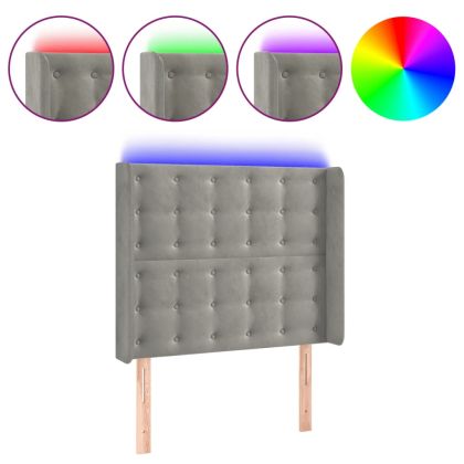 LED горна табла за легло, светлосива, 103x16x118/128 см, кадифе