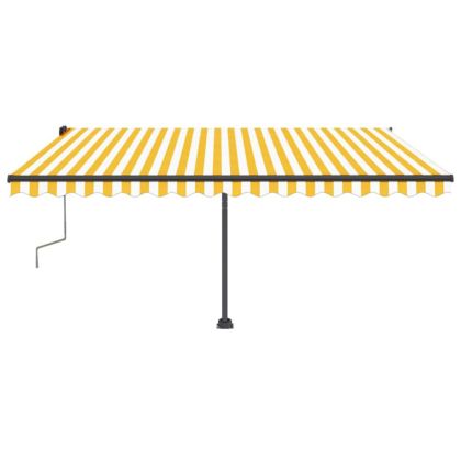 Ръчно прибиращ се сенник с LED, 400x350 см, жълто и бяло