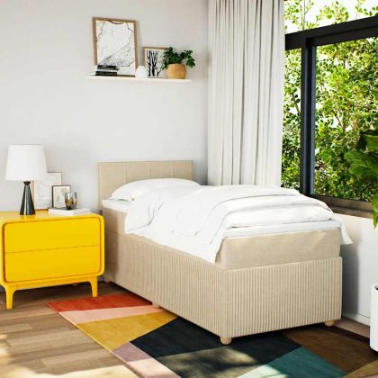 Боксспринг легло с матрак, кремава, 90x190 см, плат