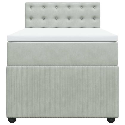 Боксспринг легло с матрак, светлосиво, 90x200 см, кадифе