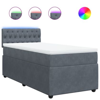 Боксспринг легло с матрак, тъмносиво, 80x200 см, кадифе