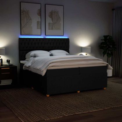 Боксспринг легло с матрак, черно, 200x200 см, плат