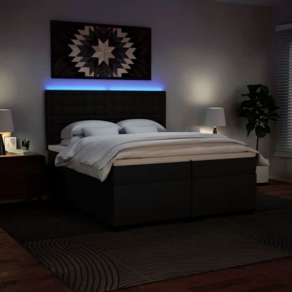 Боксспринг легло с матрак, черно, 200x200 см, изкуствена кожа