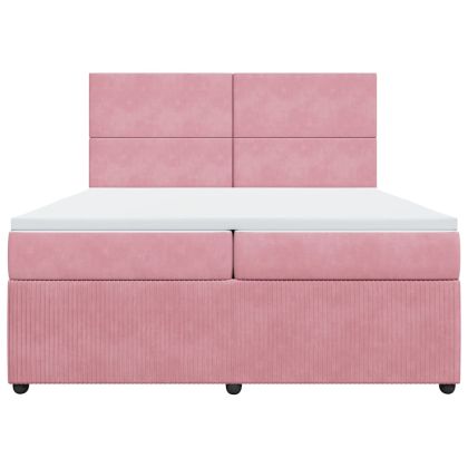 Боксспринг легло с матрак, розово, 200x200 см, кадифе