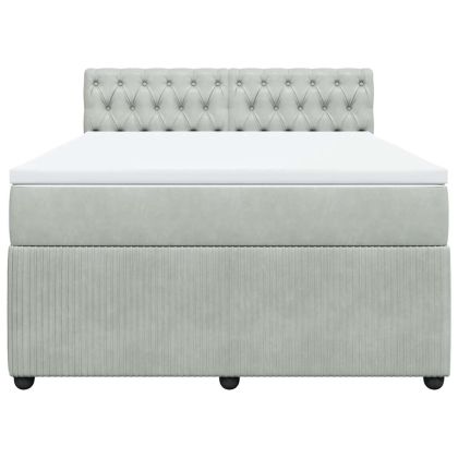 Боксспринг легло с матрак, светлосива, 140x190 см, кадифе