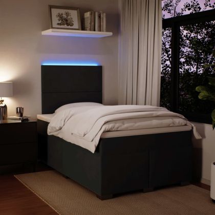 Боксспринг легло с матрак, черно, 120x200 см, кадифе