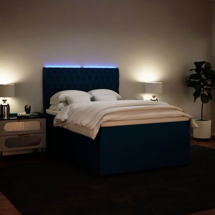 Боксспринг легло с матрак, синя, 140x190 см, кадифе