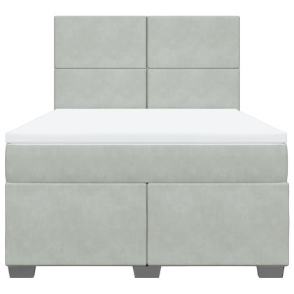 Боксспринг легло с матрак, светлосива, 140x190 см, кадифе
