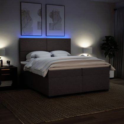 Боксспринг легло с матрак, тъмнокафяво, 200x200 см, плат