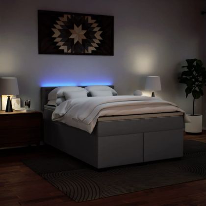 Боксспринг легло с матрак, сиво, 160x200 см, изкуствена кожа